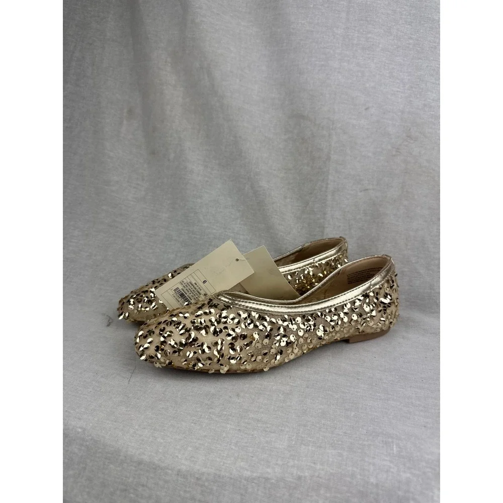 A New Day Womens Gold Sequin Ballet Flats‎ Memory Foam Slip On Shoes Size 6 NEW